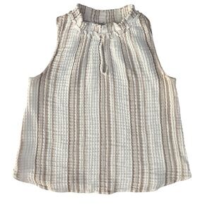 Evereve Gauze Brown and White Striped High Neck 100% Cotton Top Size Large